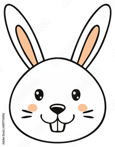 Cute cartoon rabbit face with long ears, rosy cheeks, and whiskers.