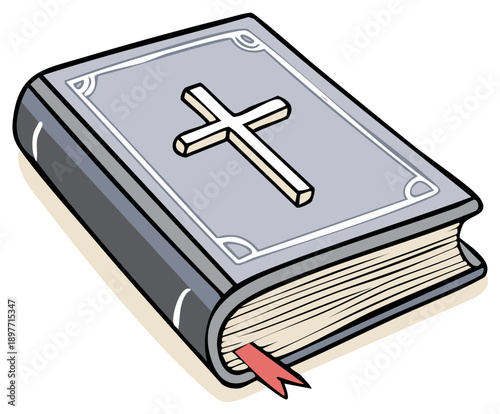Closed Holy Bible Book with Cross Emblem and Ribbon Bookmark