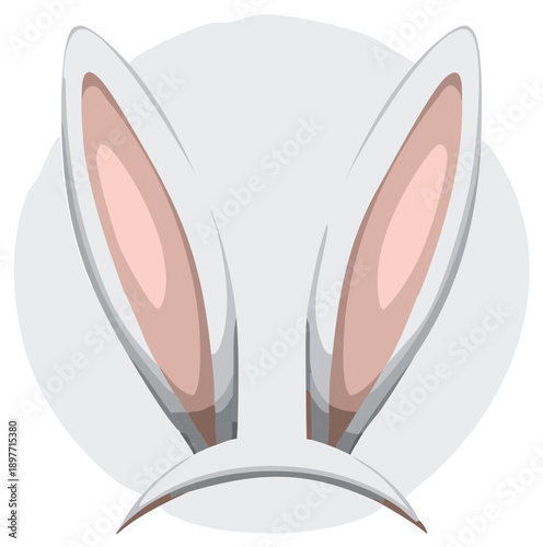 Whimsical White Bunny Ears Headband with Pink Inner Detail and Gray Circle Background