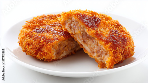 白い皿に盛り付けられた断面から肉汁が溢れるサクサクの揚げたてメンチカツ