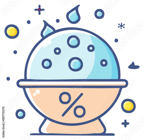 Cute Cartoon Globe With Water Drops And Percentage Sign