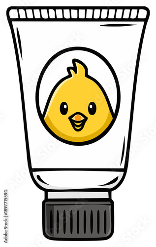 Cream Tube Featuring Cartoon Chick Mascot for Gentle Skincare Products