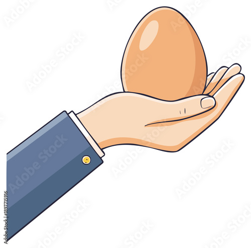 Egg in hand illustration concept of care, holding food, fragility, investment