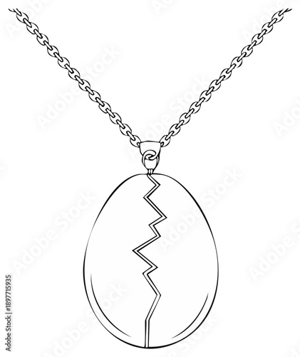 Line art illustration of a cracked egg pendant on a simple chain necklace