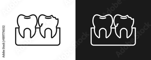 Dental Irregularities Icon Set Outline In White And Black Background