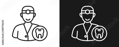 Male Orthodontist Icon Set Outline In White And Black Background