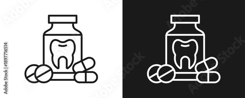 Painkiller Icon Set Outline In White And Black Background