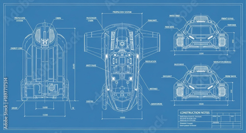 Detailed Blueprint of a Futuristic Sports Car Design.