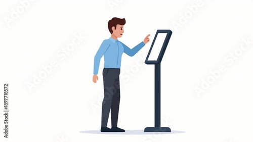 Businessman Interacting with Digital Kiosk