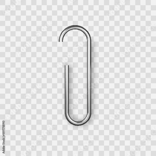 Realistic paper clip. Office stationery elements for advertising, promotional messages, notes, and document design. Clean vector paper clip illustration isolated on background.