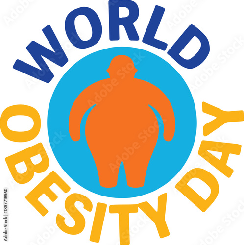 World Obesity Day logo featuring an orange silhouette of an obese person in a blue circle.
