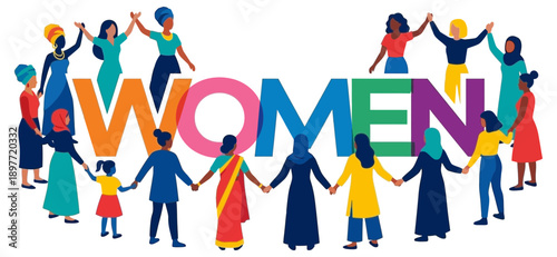 Celebrating Women's Day with Diverse Women Holding Hands and Joyful Expressions