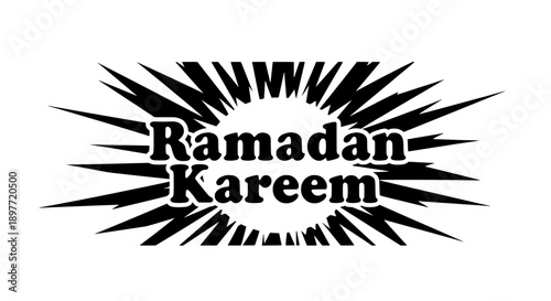 Ramadan Kareem in 1970s bold serif font with jagged rays