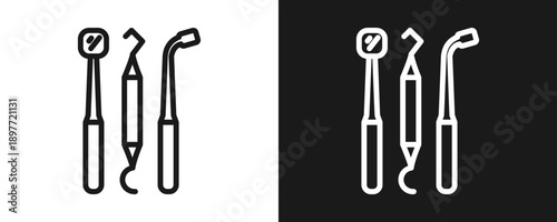Dentist Tools Icon Set Outline In White And Black Background