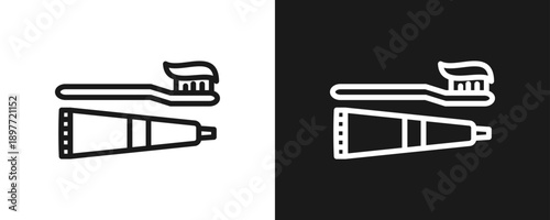 Toothpaste Icon Set Outline In White And Black Background