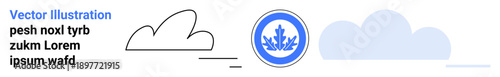 Environmental awareness, weather forecasting, branding, web banners, eco-friendly design, minimalist trends. A simple cloud outline and icon a leaf. Environmental awareness and weather forecasting