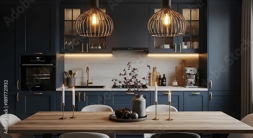 Luxury Kitchen Interior with Wooden Cabinets