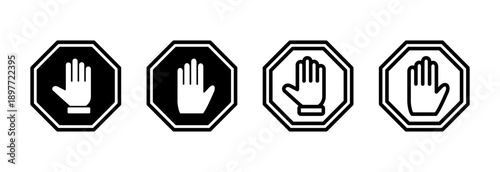 Stop icon vector illustration. stop road sign. hand stop sign and symbol. Do not enter stop red sign with hand