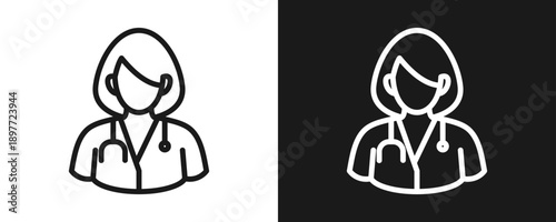 Doctor Icon Set Outline In White And Black Background