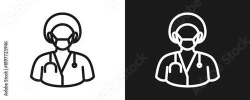 Surgeon Icon Set Outline In White And Black Background