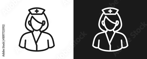 Nurse Icon Set Outline In White And Black Background