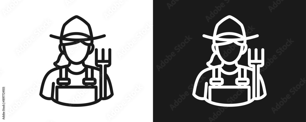 Fototapeta premium Farmer Icon Set Outline In White And Black Background