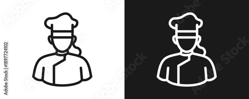 Chef Icon Set Outline In White And Black Background