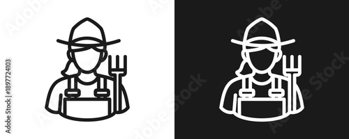 Farmer Icon Set Outline In White And Black Background