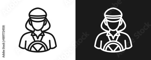Taxi Driver Icon Set Outline In White And Black Background
