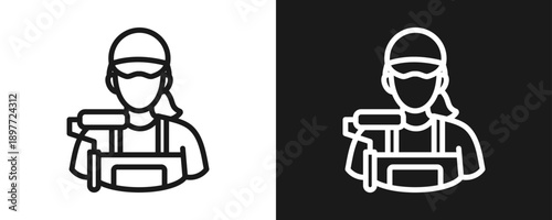 Painter Icon Set Outline In White And Black Background