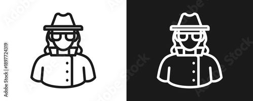 Detective Icon Set Outline In White And Black Background