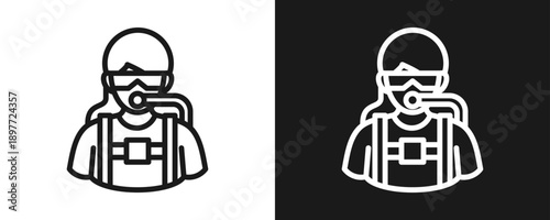 Diver Icon Set Outline In White And Black Background