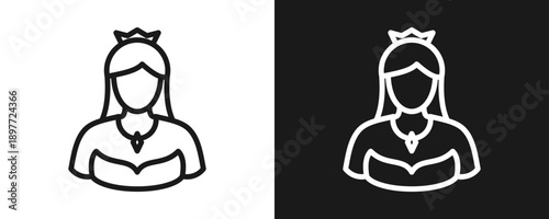 Obraz na plátne Queen Icon Set Outline In White And Black Background