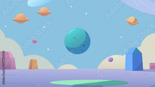 A tropical blue summer landscape vector illustration featuring colorful balloons in the sky above a calm sea beach with a sun and rainbow