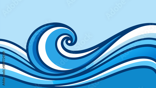 An abstract blue wave background featuring a liquid swirl pattern with light motion lines and vector art curves that create a flowing ocean water texture design
