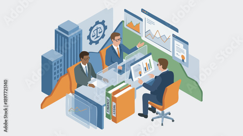 Business professionals working at office desk.