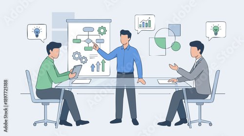 Business team discussing strategy together.