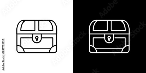 A treasure chest icon, presented in both white and black backgrounds, symbolizing wealth and discovery