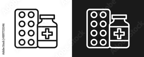 Medicine Icon Set Outline In White And Black Background