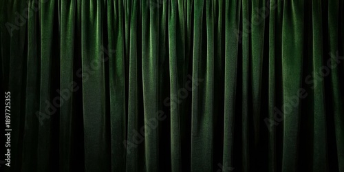 A close-up view of luxurious green velvet curtain texture.