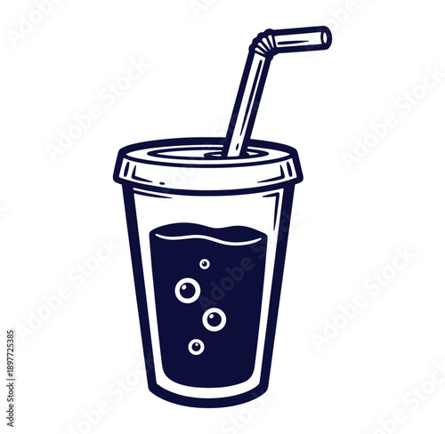 Refreshing soda drink in a takeout cup with straw isolated on white background