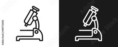 Microscope Icon Set Outline In White And Black Background