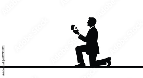 A man proposes to his partner on one knee black silhouette