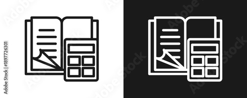 Accounting Book Icon Set Outline In White And Black Background