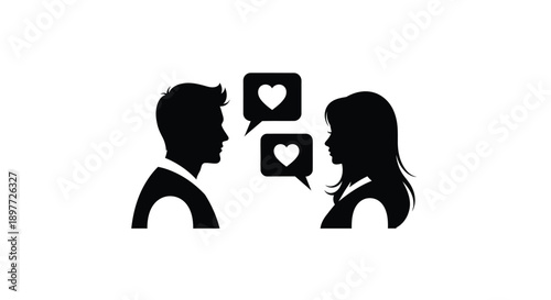 Couple exchanging heartfelt messages a striking black silhouette