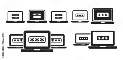 Password entry on laptop screen and multiple two-factor authentication security methods illustration