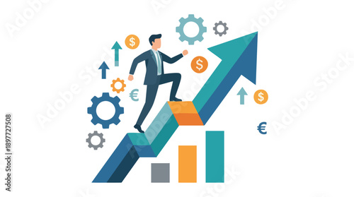 Businessman Climbing Growing Graph Chart.