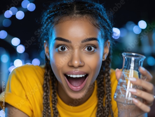 Excited young woman with br...