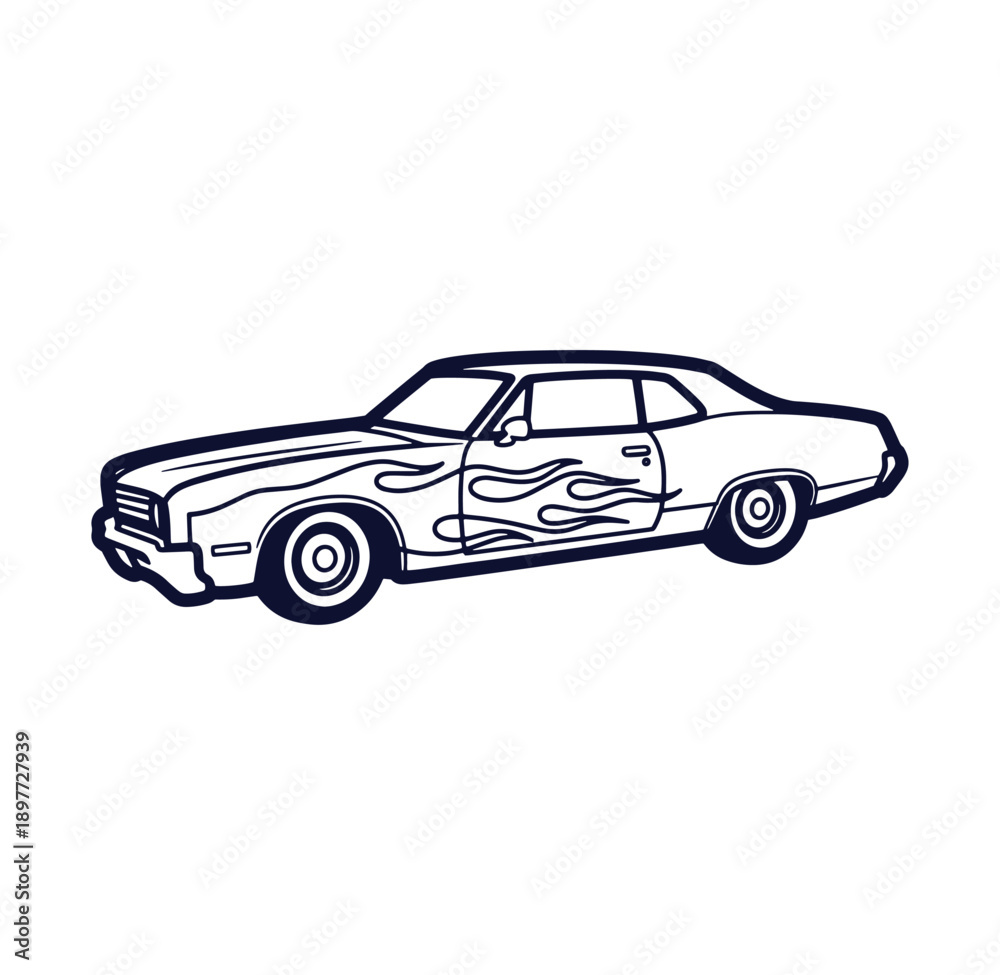 Fototapeta premium Vector illustration of a classic hot rod car with flames on the side detailed design