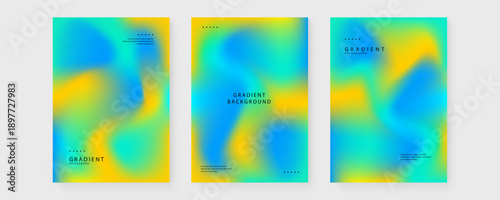 Set of three abstract layouts with blue teal and yellow fluid colors for corporate or creative branding